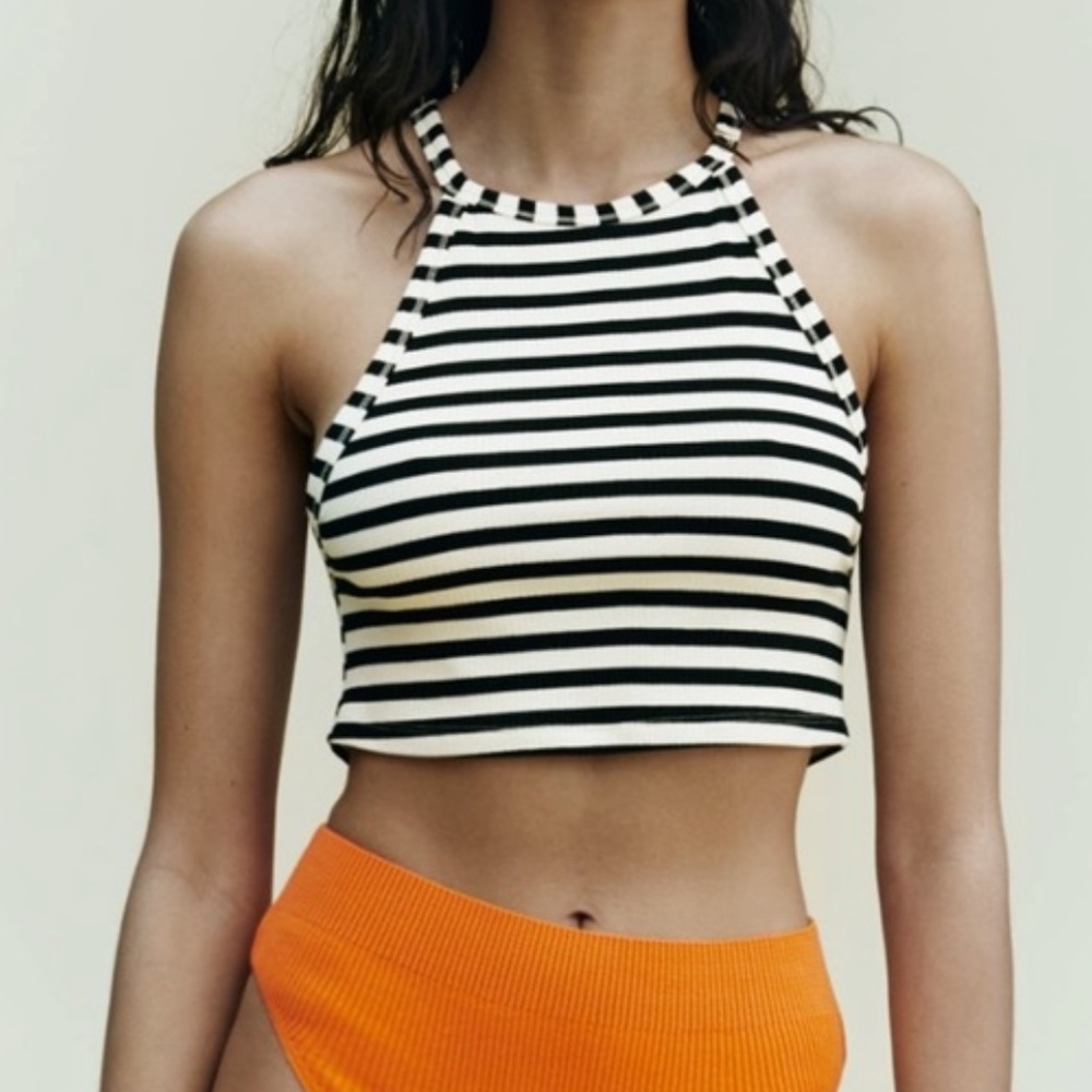 NWT ZARA RIBBED HALTER STRIPED TOP